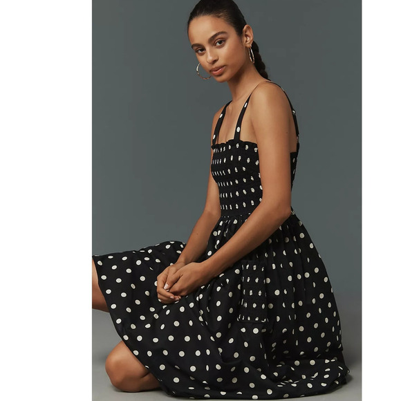 NWT Anthropologie Pinnacle by Shruti Sancheti Smocked A-Line Midi Dress $188 L - Picture 1 of 5